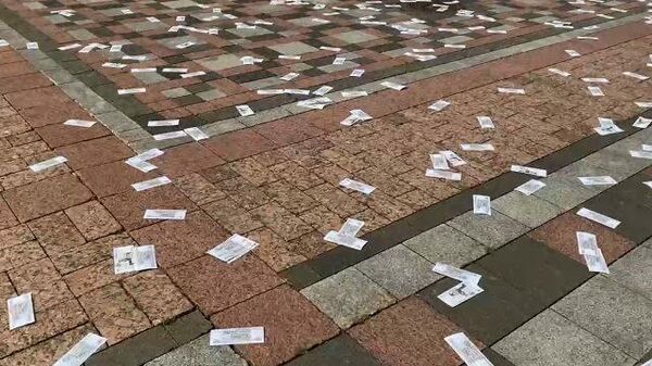 Деньги на ветер: протестующие разбросали сувенирные рубли перед Верховной Радой