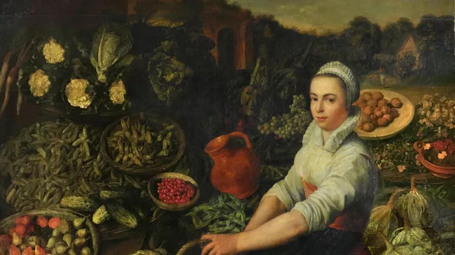 Картина Продавец фруктов до реставрации