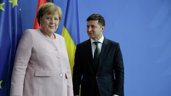 Канцлер Германии Ангела Меркель и президент Украины Владимир Зеленский во время встречи