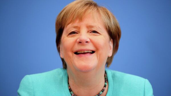 Канцлер Германии Ангела Меркель во время пресс-конференции в Берлине