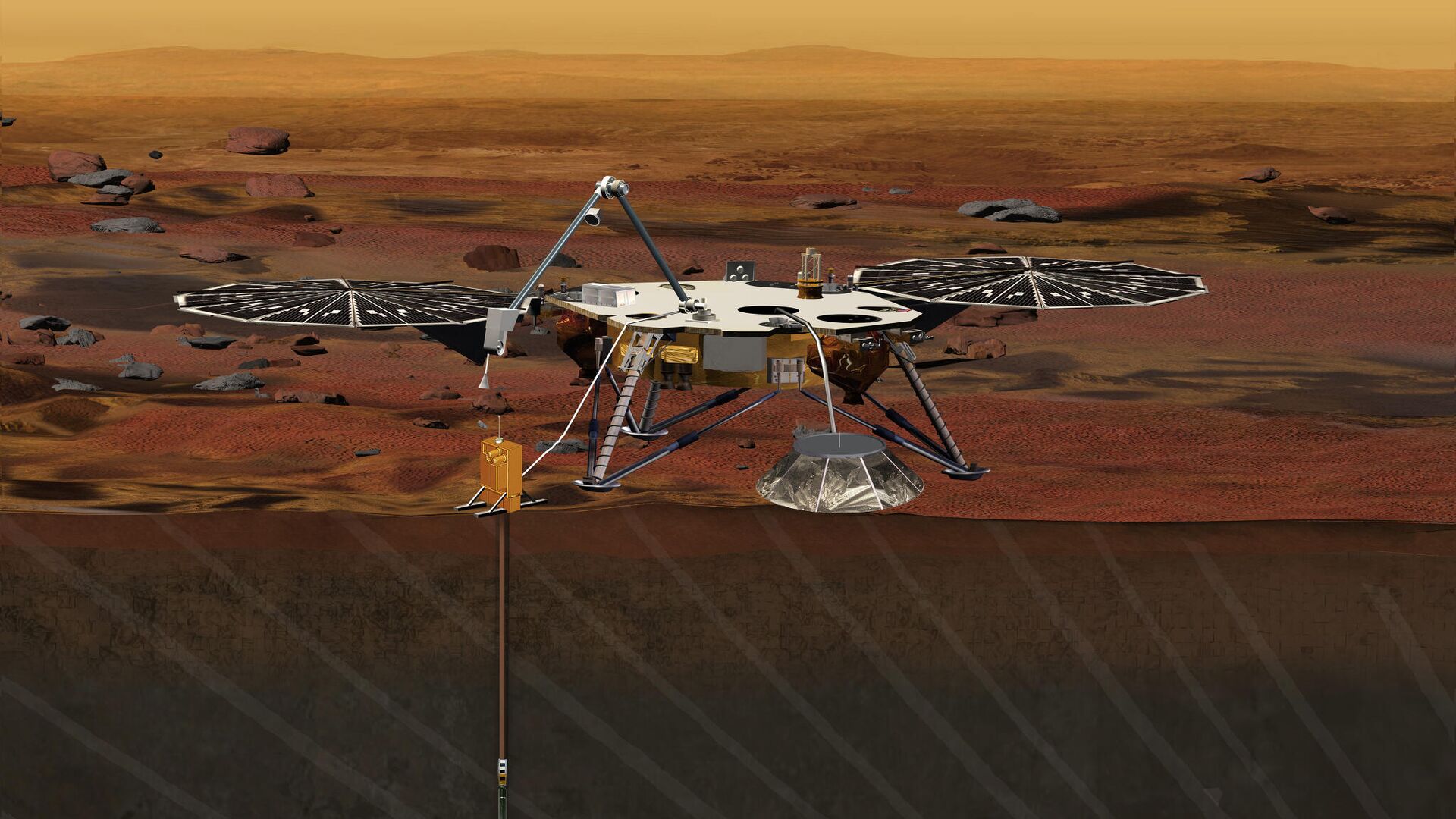 Схема работы сейсмометра, установленного на посадочном модуле InSight - РИА Новости, 1920, 22.07.2021