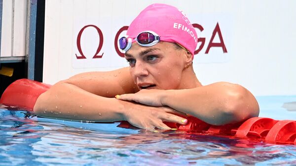 Российская спортсменка, член сборной России (команда ОКР) по плаванию Юлия Ефимова после полуфинального заплыва на 100 метров брассом среди женщин на XXXII Олимпийских  играх.