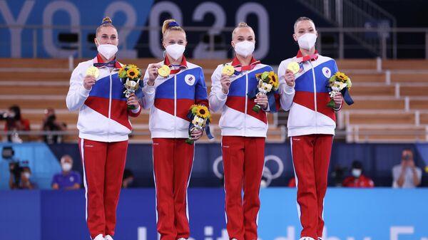Российские гимнастки Лилия Ахаимова, Виктория Листунова, Ангелина Мельникова и Владислава Уразова