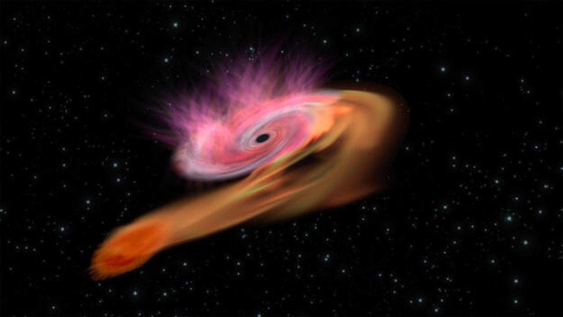 Явление приливного разрушения звезды при прохождении вблизи черной дыры в представлении художника - РИА Новости, 1920, 27.07.2021