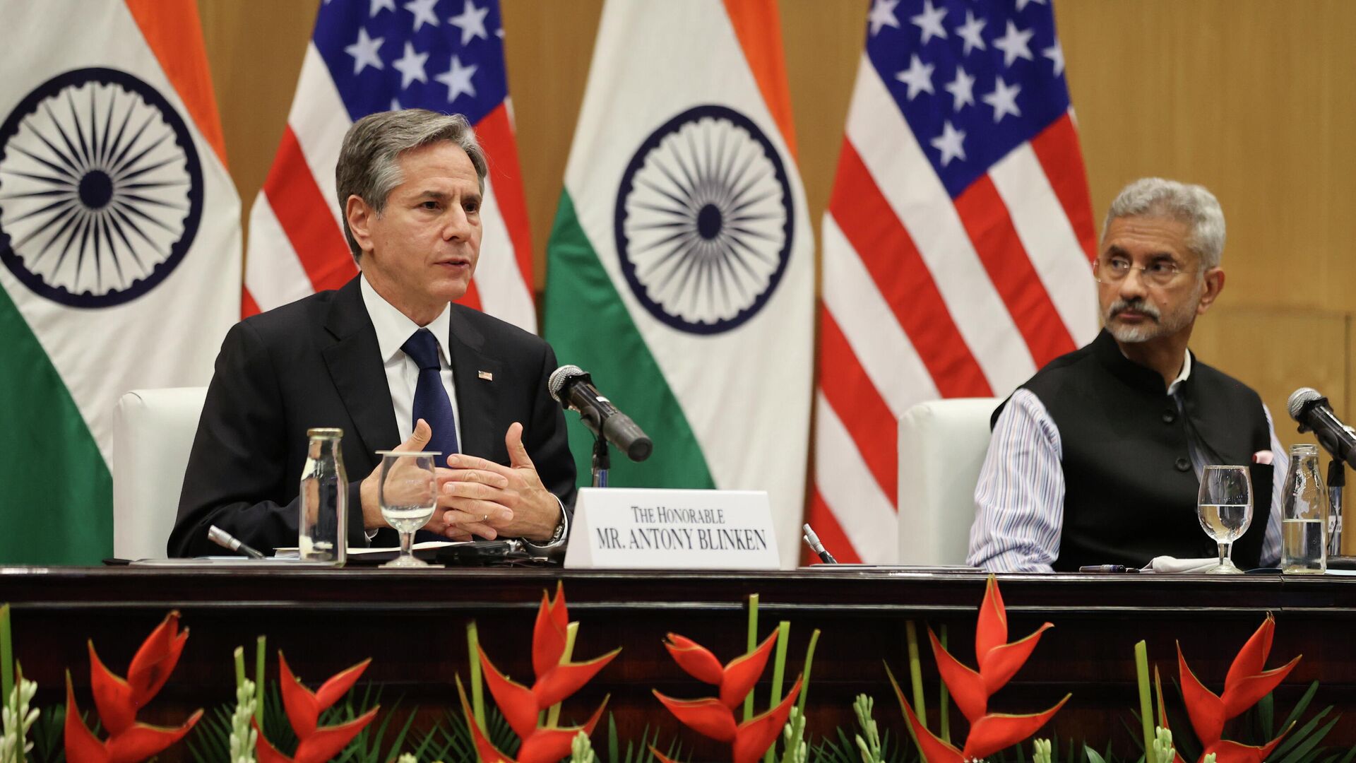 Госсекретарь США Энтони Блинкен и министр иностранных дел Индии Субраманьям Джайшанкар во время пресс-конференцию в Нью-Дели - РИА Новости, 1920, 31.07.2021