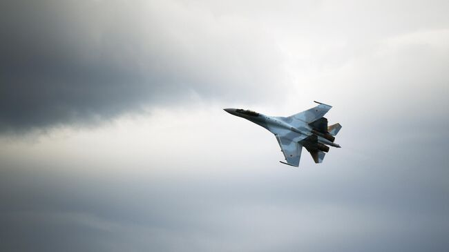 Самолет Су-35С на Международном военно-техническом форуме Армия-2019 в конгрессно-выставочном центре Патриот