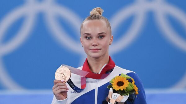 Российская спортсменка, член сборной России Ангелина Мельникова, завоевавшая бронзовую медаль в вольных упражнениях в соревнованиях по спортивной гимнастике среди женщин на XXXII летних Олимпийских играх