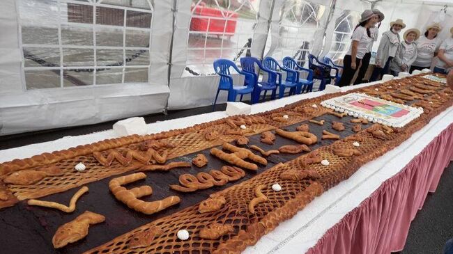 Черничный пирог длиной 950 см испекли в честь 950-летия Рыбинска Черничный пирог длиной 950 см испекли в честь 950-летия Рыбинска