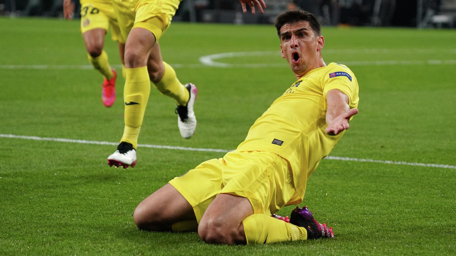 Villarreal's Spanish forward Gerard Moreno celebrates his goal during the UEFA Europa League final football match between Villarreal CF and Manchester United at the Gdansk Stadium in Gdansk on May 26, 2021. (Photo by Janek SKARZYNSKI / POOL / AFP) - РИА Новости, 1920, 10.08.2021