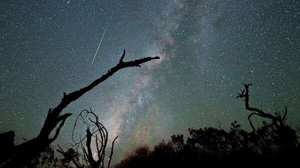 Млечный Путь и метеорит Персеиды над Мауна-Кеа, Гавайи