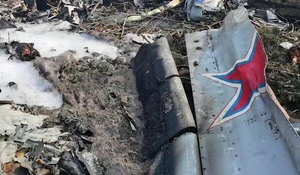 Обломки на месте крушения опытного образца военно-транспортного самолета Ил-112В в Подмосковье