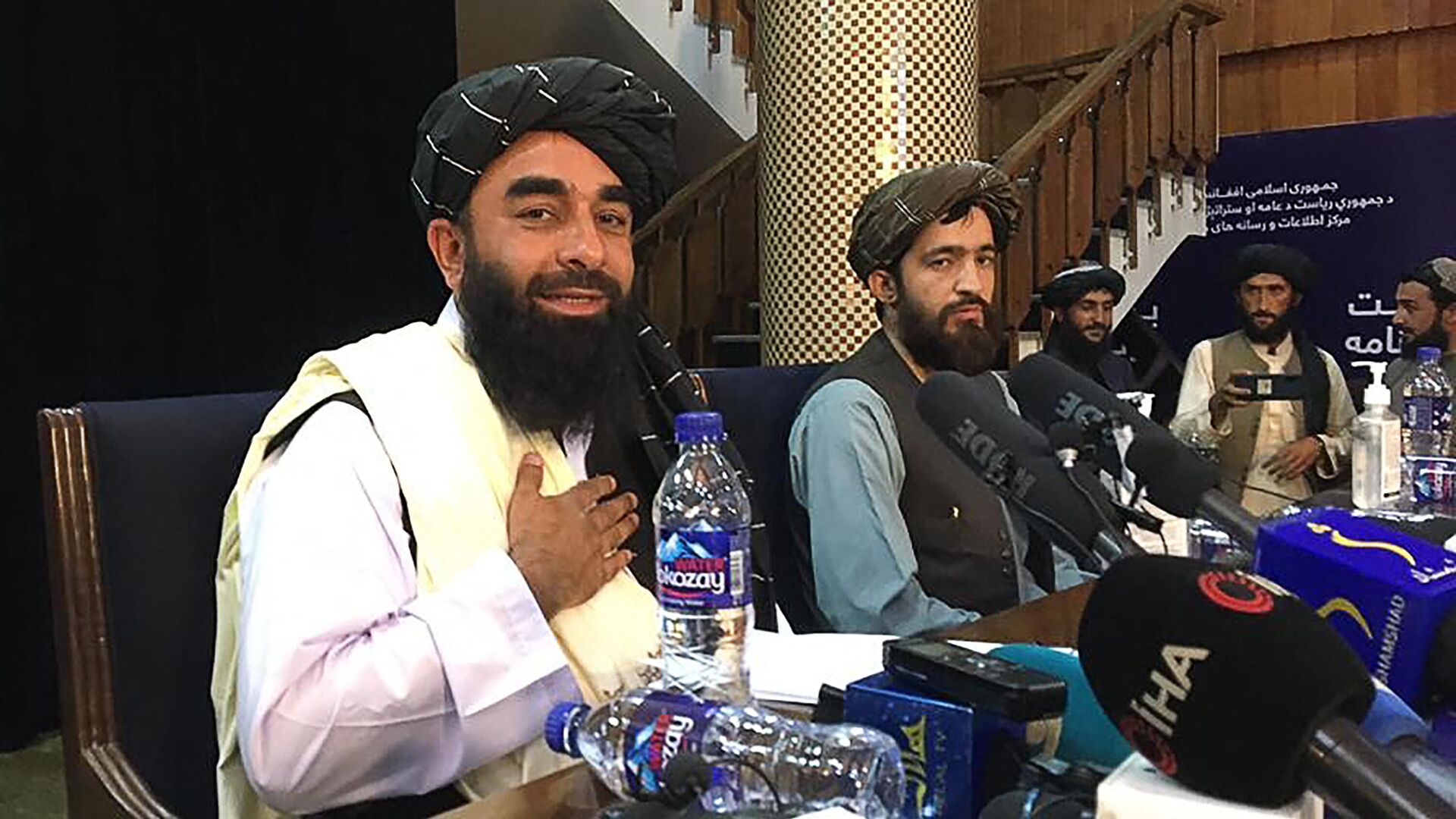 Представитель Талибана* Забихулла Муджахид во время пресс-конференции в Кабуле - РИА Новости, 1920, 17.08.2021