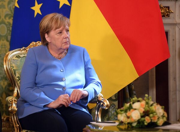  Федеральный канцлер Германии Ангела Меркель во время встречи с президентом РФ Владимиром Путиным