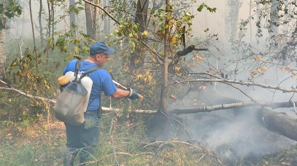 Тушение лесного пожара в Свердловской области