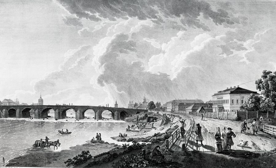 Вид на Большой Каменный мост. Картина Жерара Делабарта конца 18 века
