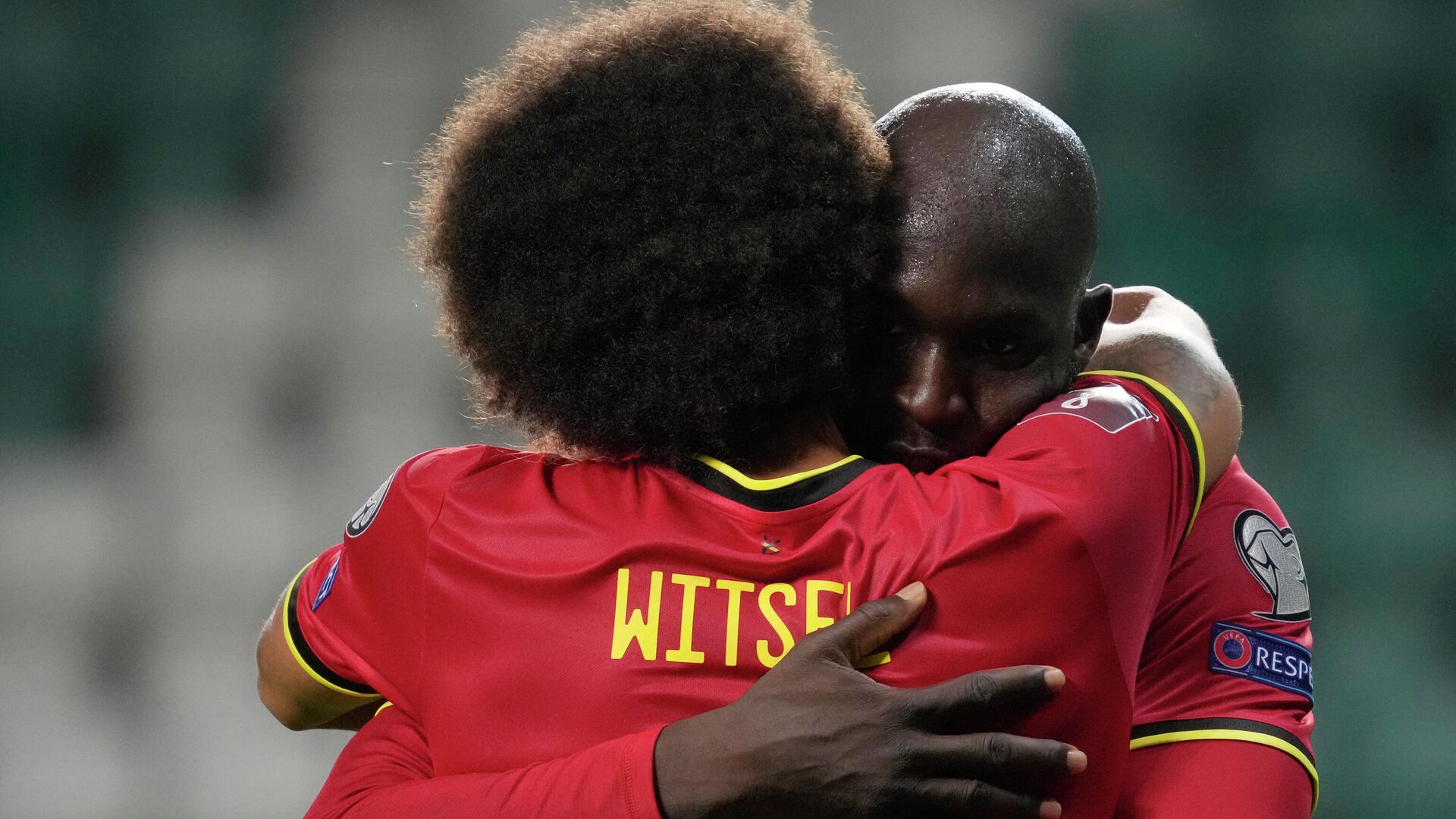 Soccer Football - World Cup - UEFA Qualifiers - Group E - Estonia v Belgium - A. Le Coq Arena, Tallinn, Estonia - September 2, 2021 Belgium's Axel Witsel celebrates scoring their fourth goal with Romelu Lukaku REUTERS/Ints Kalnins - РИА Новости, 1920, 02.09.2021