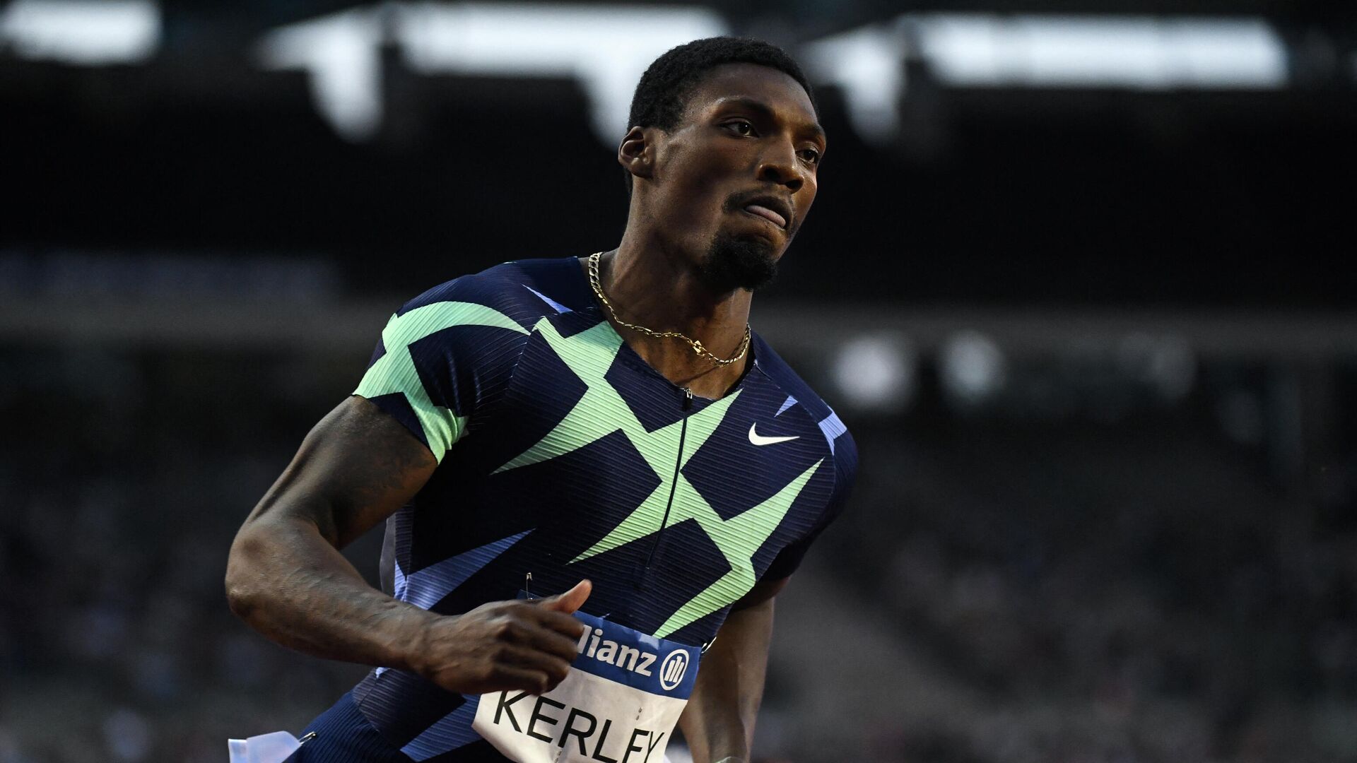 Fred Kerley of the US competes during the men's 100 metres event at The Diamond League AG Memorial Van Damme athletics meeting at The King Baudouin Stadium in Brussels on September 3, 2021. (Photo by JOHN THYS / AFP) - РИА Новости, 1920, 04.09.2021