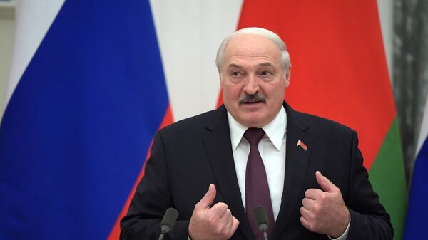 Президент Белоруссии Александр Лукашенко во время совместной с президентом РФ Владимиром Путиным пресс-конференции по итогам встречи
