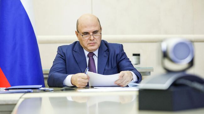 Председатель правительства РФ Михаил Мишустин проводит в режиме видеоконференции совещание с вице-премьерами РФ