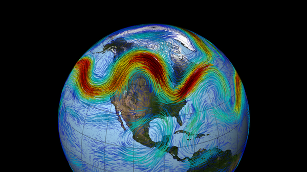 Траектория Североатлантического высотного струйного течения, построенная по данным НАСА