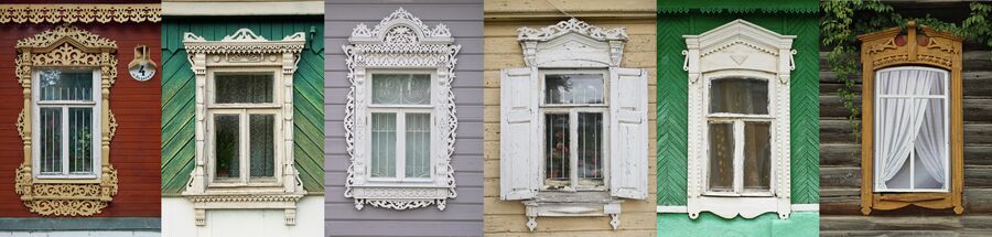 Окна домов старинного города Коломна