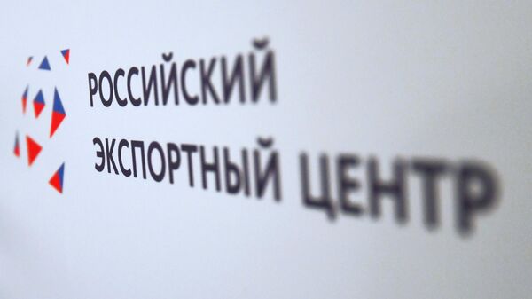 Логотип АО Российский экспортный центр (РЭЦ) на мероприятии Стратегия одного окна в Москве