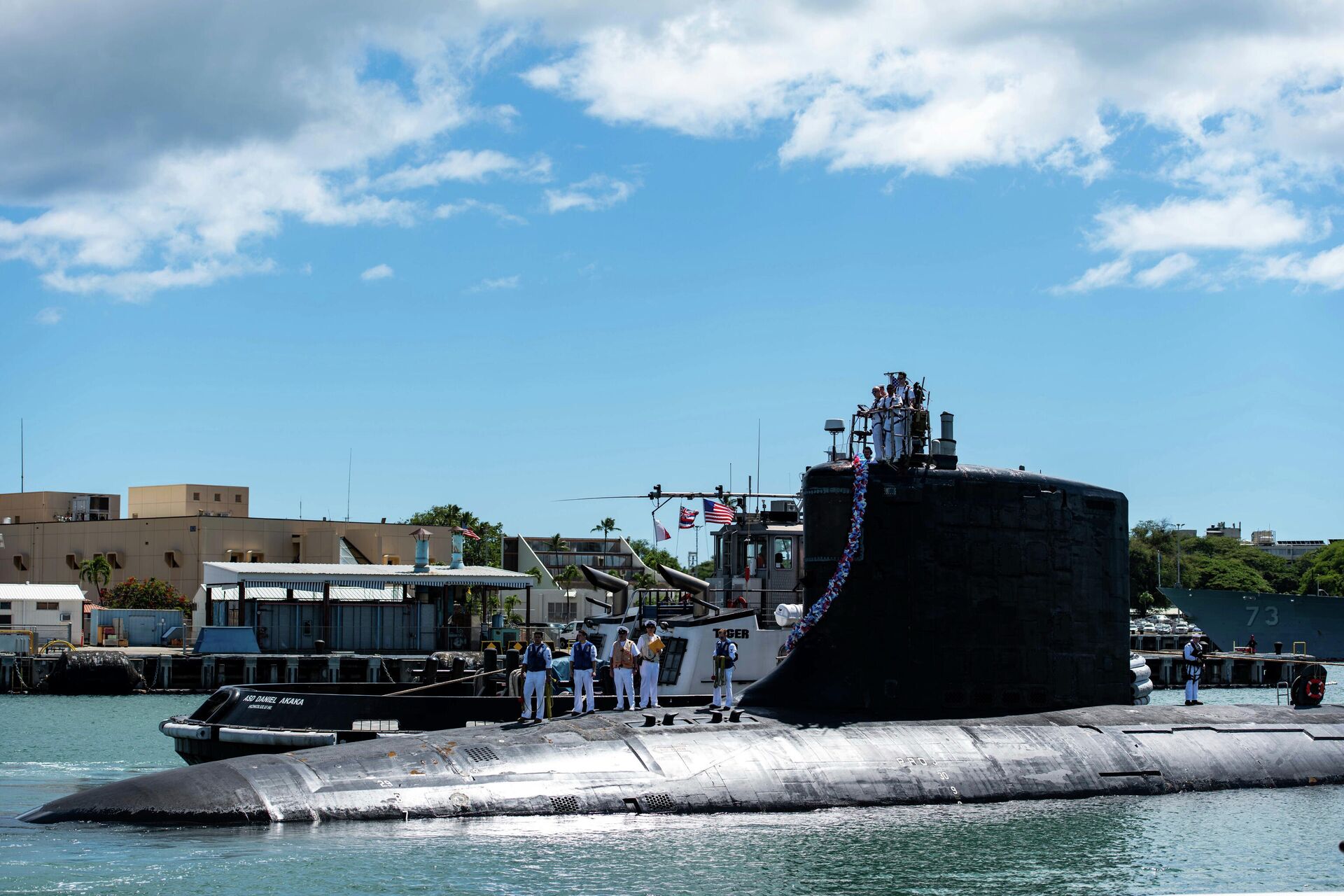 Атомная ударная подводная лодка класса Вирджиния в составе ВМС Соединенных Штатов SS Illinois возвращается на базу в Перл-Харбор-Хикэм. 13 сентября 2021 года  - РИА Новости, 1920, 16.03.2023