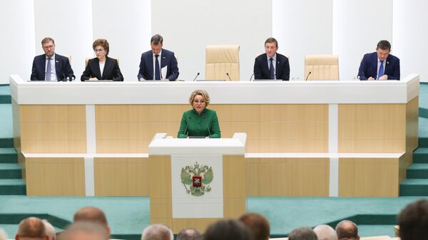 Председатель Совета Федерации РФ Валентина Матвиенко выступает на заседании Совета Федерации РФ