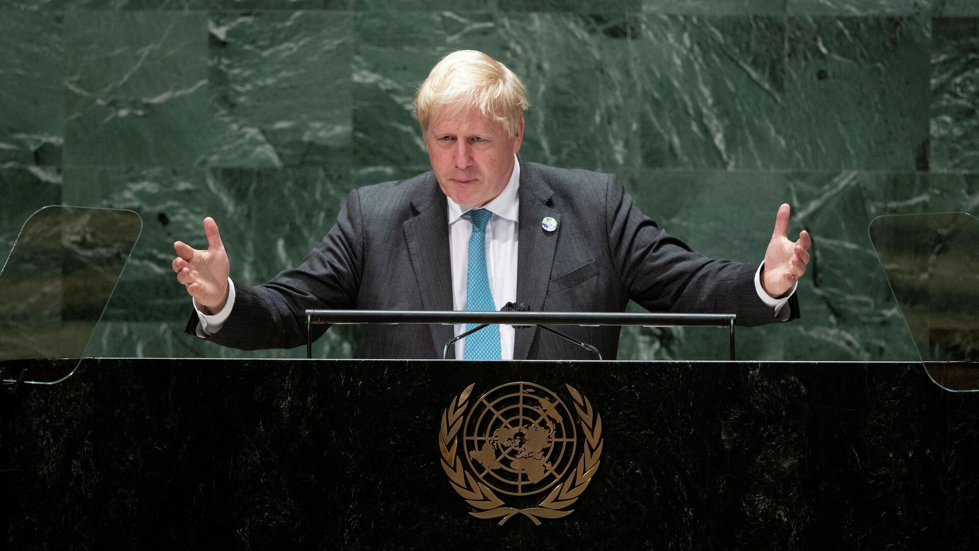 Премьер-министр Великобритании Борис Джонсон во время выступления на Генассамблее ООН в Нью-Йорке - РИА Новости, 1920, 24.09.2021