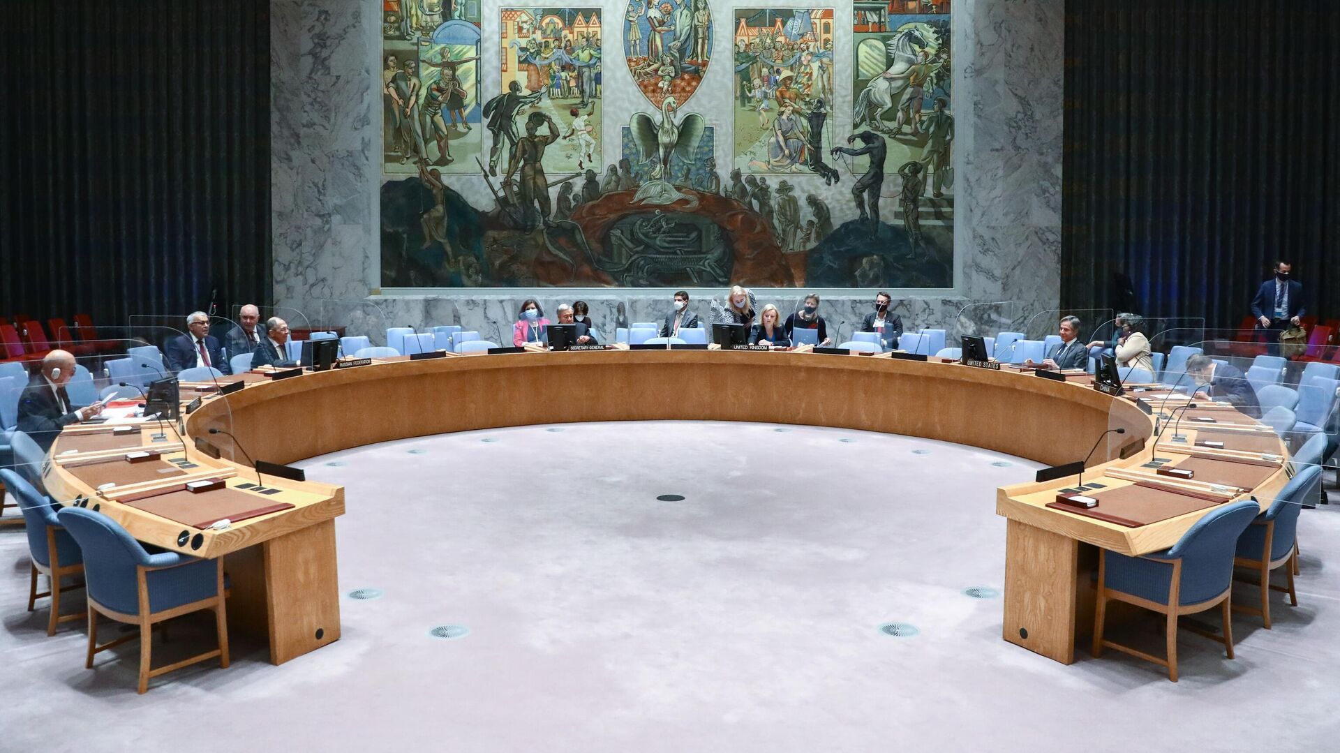 Встреча глав МИД пятерки постоянных членов Совета Безопасности ООН с генеральным секретарем ООН Антониу Гутеррешем - РИА Новости, 1920, 17.12.2021