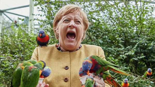 Канцлер Германии Ангела Меркель в Парке птиц в городе Марлов