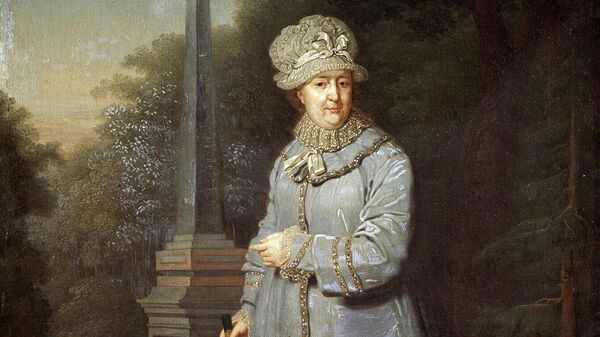 Владимир Боровиковский. Екатерина II на прогулке в Царскосельском парке (с Кагульским обелиском на фоне). 1800-1810