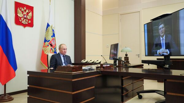Владимир Путин проводит в режиме видеоконференции встречу с временно исполняющим обязанности губернатора Владимирской области Александром Авдеевым.