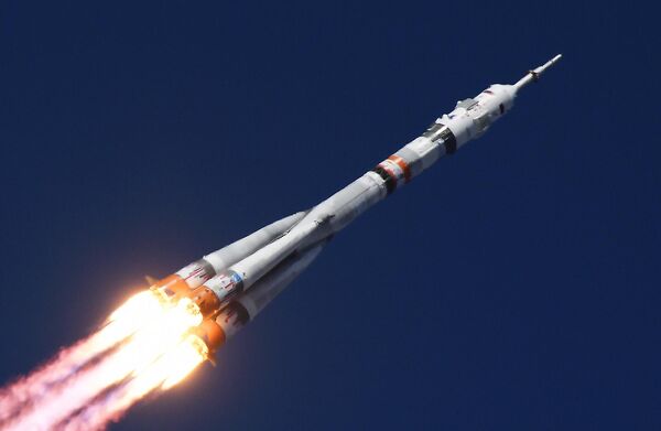 Запуск ракеты-носителя с космическим кораблем Союз МС-19 со стартового комплекса Восток No31 космодрома Байконур 