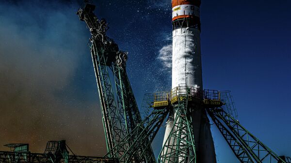 Запуск ракеты-носителя с космическим кораблем Союз МС-19 со стартового комплекса Восток No31 космодрома Байконур