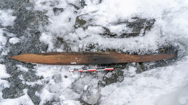 Лыжа, найденная норвежскими археологам на горе Дигерварден в национальном парке Райнхейен