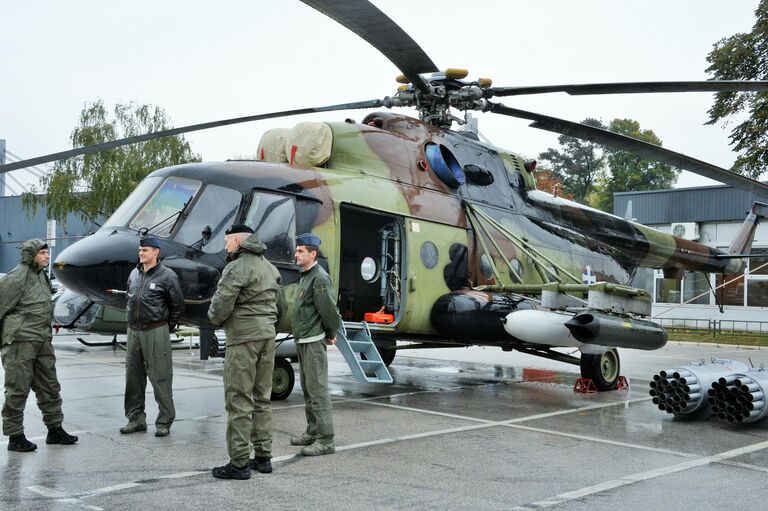Многоцелевой вертолет Ми-17 на международной выставке вооружения и военной техники PARTNER-2021 в Белграде