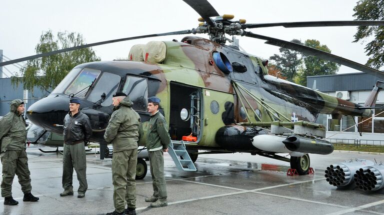 Многоцелевой вертолет Ми-17 на международной выставке вооружения и военной техники PARTNER-2021 в Белграде