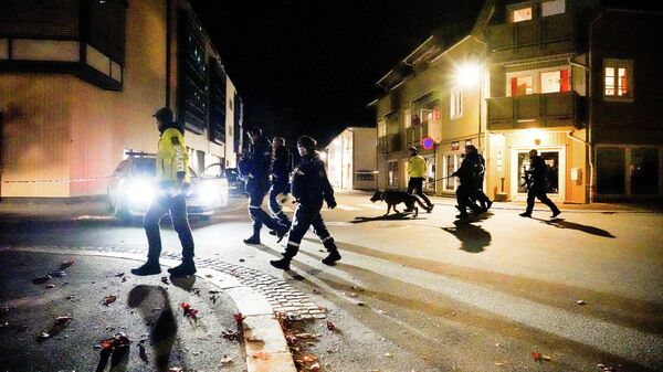 Сотрудники полиции на месте атаки злоумышленника с луком и стрелами в норвежском Конгсберге