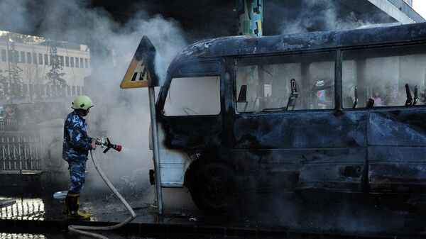 На месте подрыва автобуса в центре Дамаска, Сирия