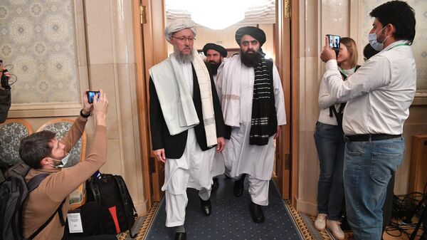 Делегация талибов* в Президент-отеле в Москве во время переговоров Московского формата по Афганистану
