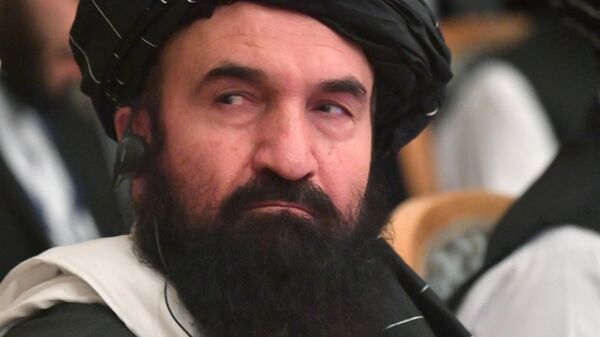 Член руководства движения Талибан*, исполняющий обязанности министра информации и культуры  Афганистана Хайрулла Хайрхва на заседании московского формата консультаций по Афганистану