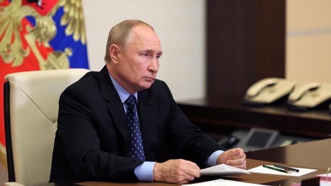 Президент РФ Владимир Путин проводит в режиме видеоконференции совещание по вопросам освоения ресурсного потенциала полуострова Ямал