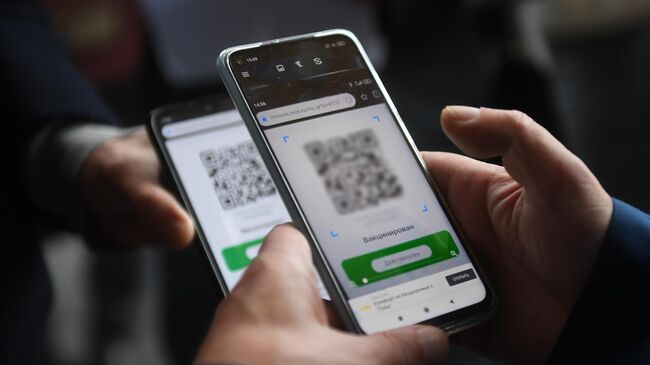 Посетитель предъявляет QR-код для проверки при входе в Государственный музей изобразительных искусств имени А. С. Пушкина в Москве