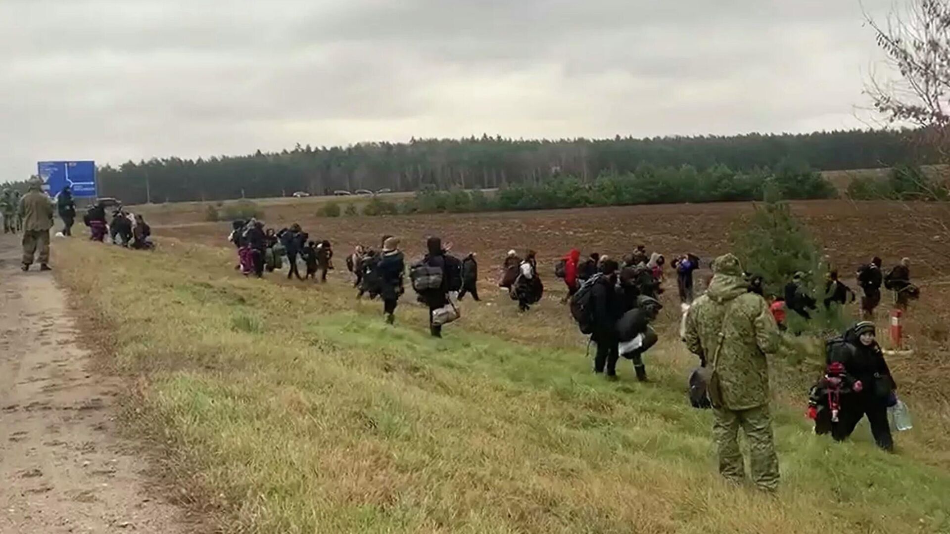 Идущих к белорусско-польской границе беженцев сняли на видео - РИА Новости,  08.11.2021