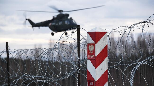 Пограничный столб на белорусско-польской границе