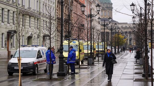 Машины скорой помощи на Малой Конюшенной улице в Санкт-Петербурге