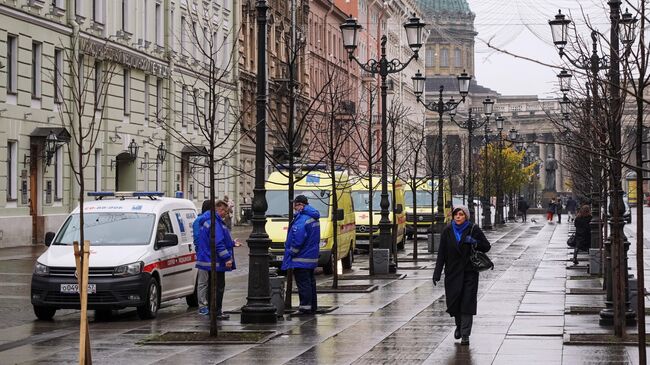 Машины скорой помощи на Малой Конюшенной улице в Санкт-Петербурге