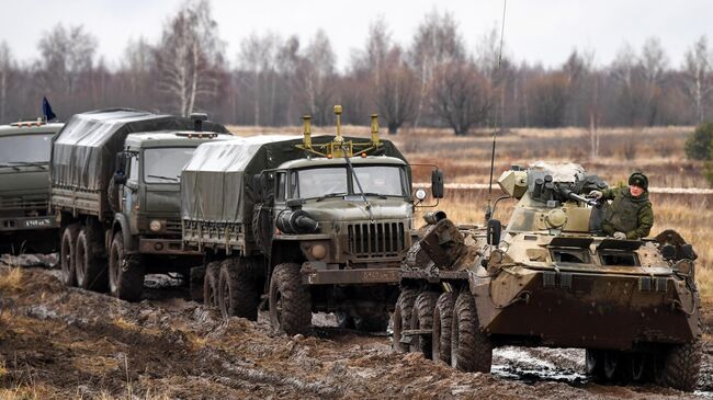 Отработка сопровождения гуманитарной помощи в рамках миротворческих учений стран ОДКБ Нерушимое братство - 2021 на полигоне Казанского высшего танкового командного Краснознаменного училища в Татарстане