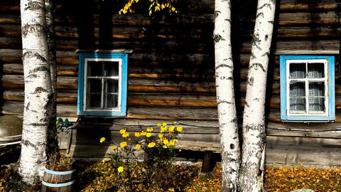Фасад избы на одной из улиц в деревне Рубчойла в Пряжинском районе Карелии Фасад избы на одной из улиц в деревне Рубчойла в Пряжинском районе Карелии